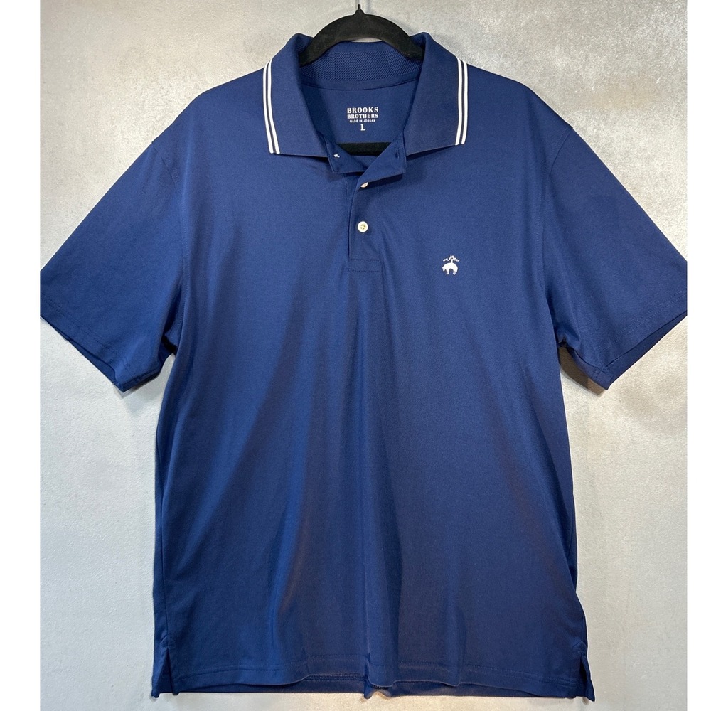 Brooks Brothers Mens Performance Polo Shirt Navy Blue Tipped Collar Size L